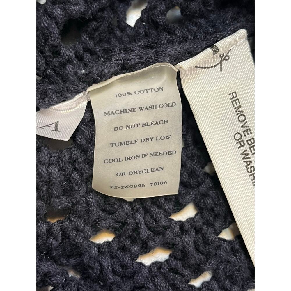 Ann Taylor Women M Navy Crochet Open Knit 100% Cotton V Neck Sweater Coastal Top - Picture 7 of 8